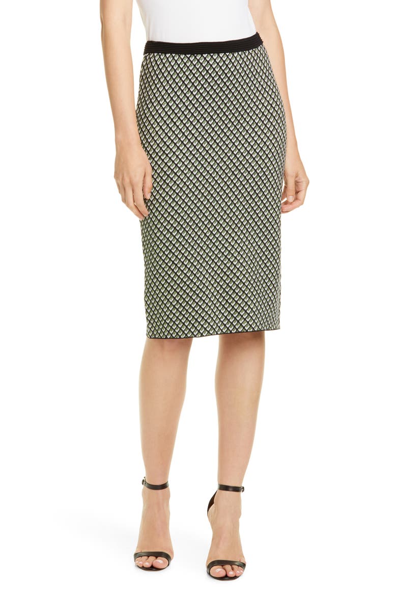 Mapel Geo Print Wool Blend Pencil Skirt, Main, color, BLACK MULTI
