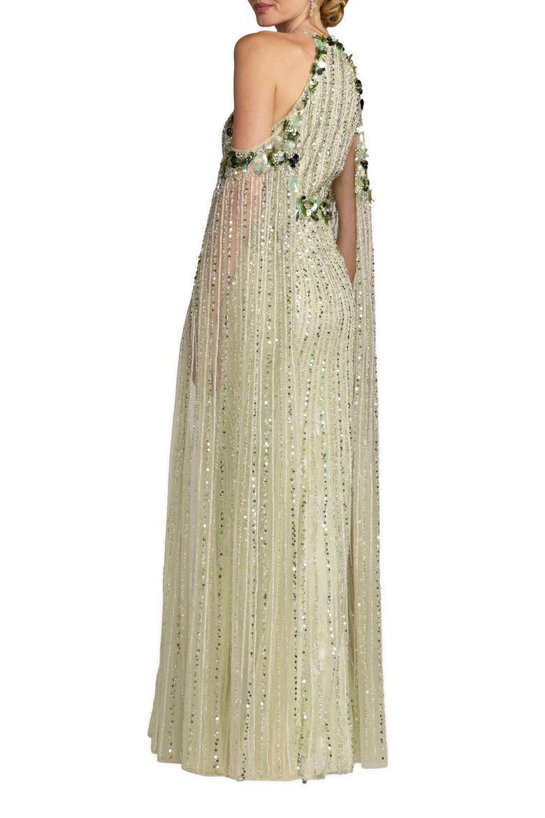 Embellished Column Gown With Cape Sleeves, Alternate, color, Seafoam