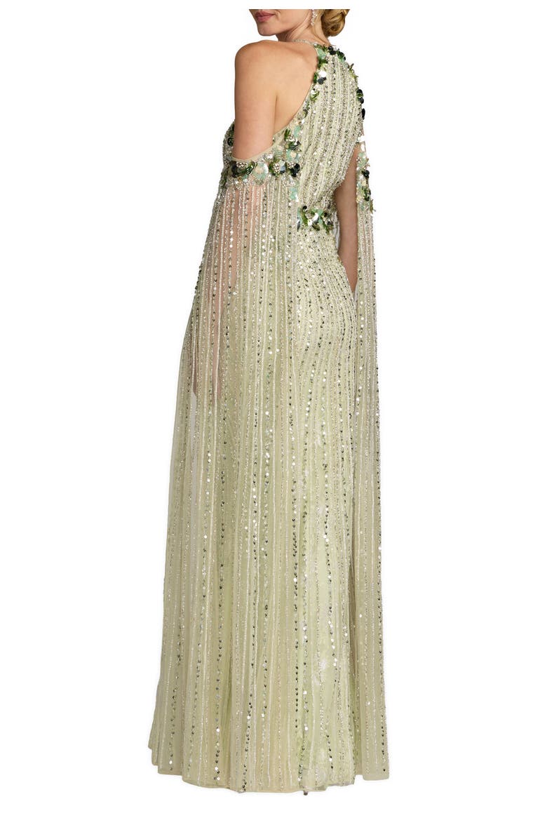 Mac Duggal Embellished Column Gown With Cape Sleeves, Alternate, color, Seafoam