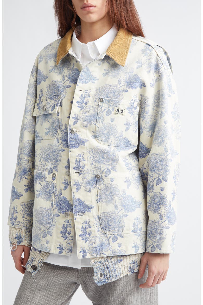 Relaxed Floral Chore Jacket, Alternate, color, DUSTBLOOM INDIGO