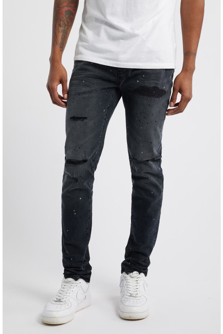 Reflective Paint Rip & Repair Jeans, Main, color, BLACK