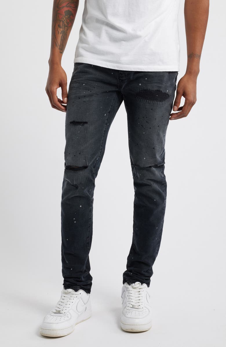 PURPLE BRAND Reflective Paint Rip & Repair Jeans, Main, color, Black