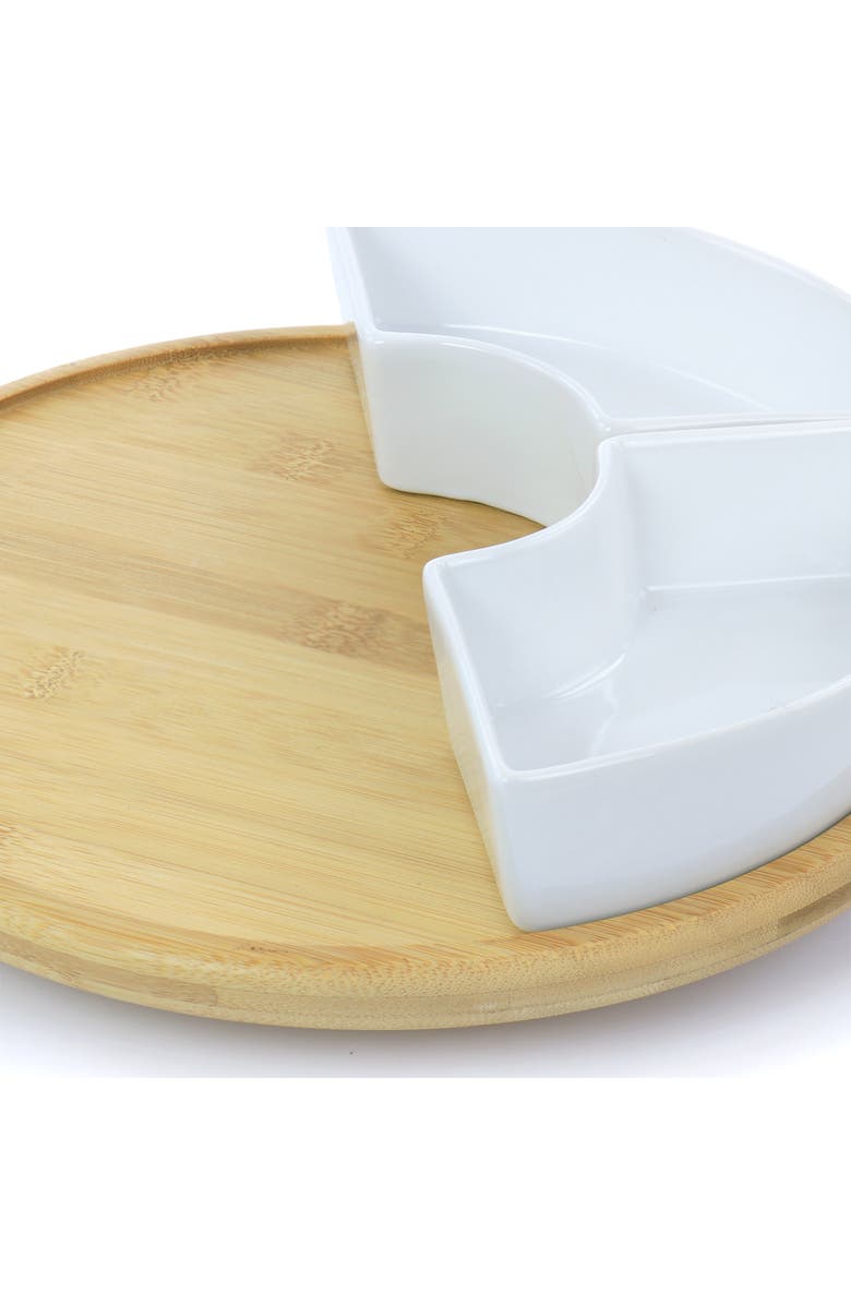 Gibson Elite Gracious Dining 6 Piece Tidbit Dish Set with Rotating Wood Base, Alternate, color, White