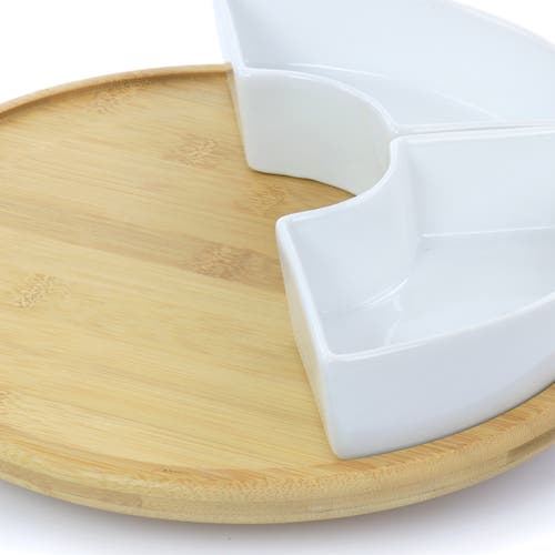 Gibson Elite Gracious Dining 6 Piece Tidbit Dish Set With Rotating Wood Base In White
