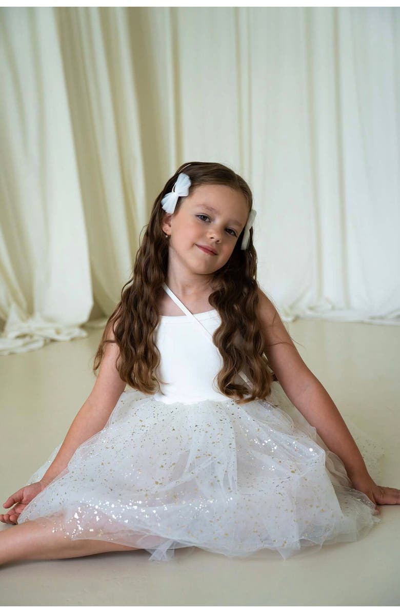 Mini Celebrities Sleveless Sparkle Tulle Dress, Alternate, color, Sparkle White