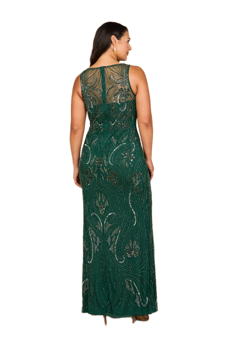 Beaded High Neckline Gown, Alternate, color, Dark Green