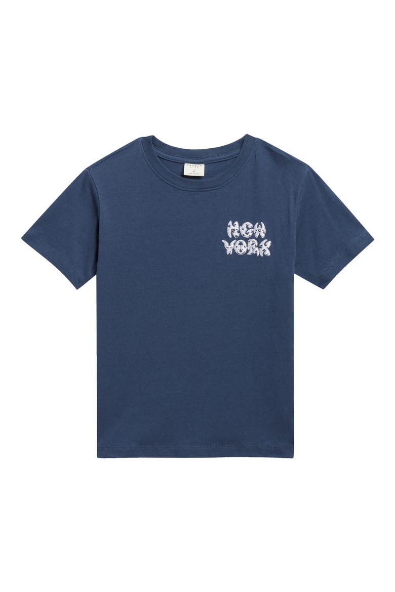 Kids' New York Bubble Embroidered Cotton T-Shirt, Main, color, NAVY