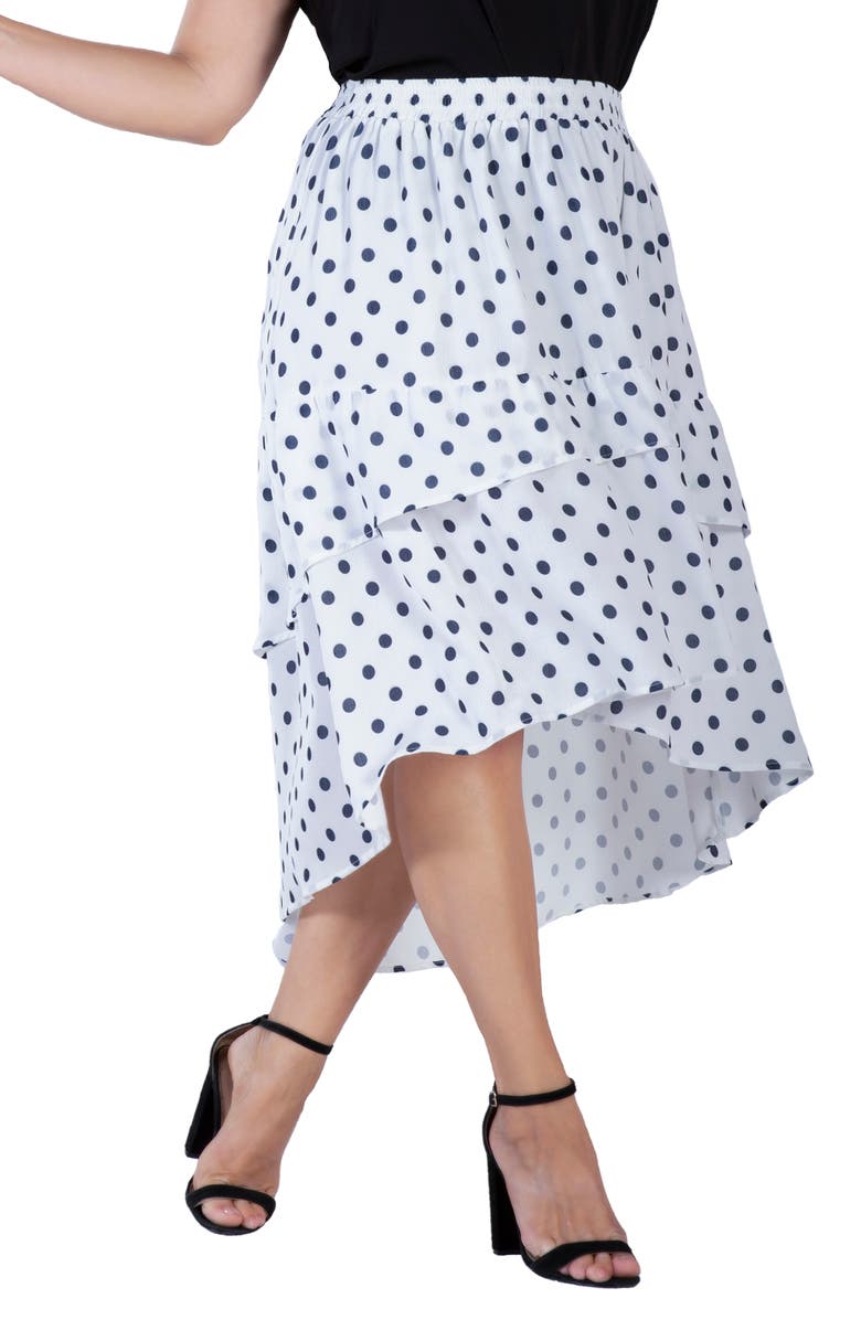 Standards & Practices Polka Dot Tiered High-Low Skirt, Alternate, color, Blue Polka Dot