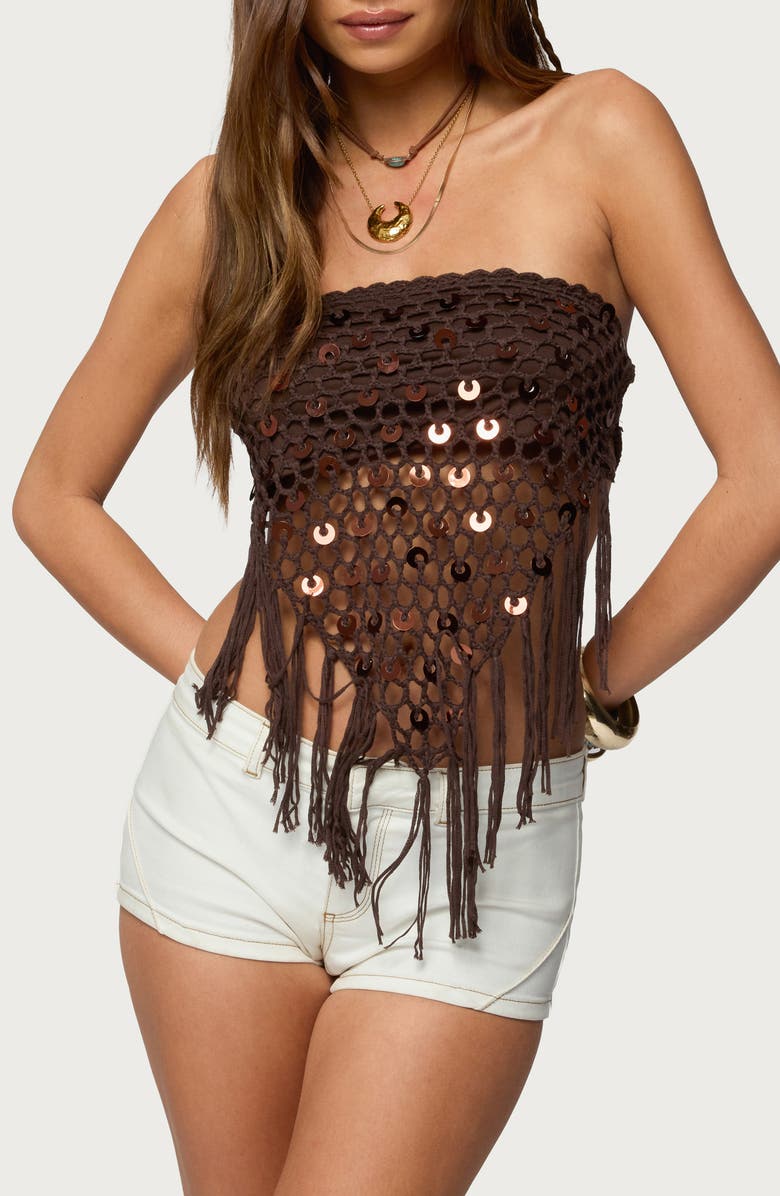 EDIKTED Handkerchief Open Back Crochet Top, Main, color, 