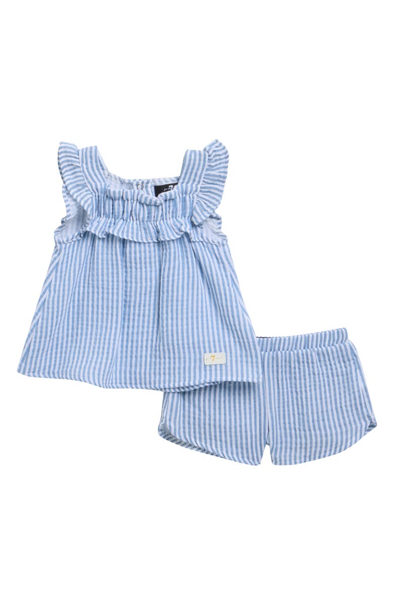 7 For All Mankind Stripe Cotton Seersucker Top & Shorts Set, Main, color, Blue Bell
