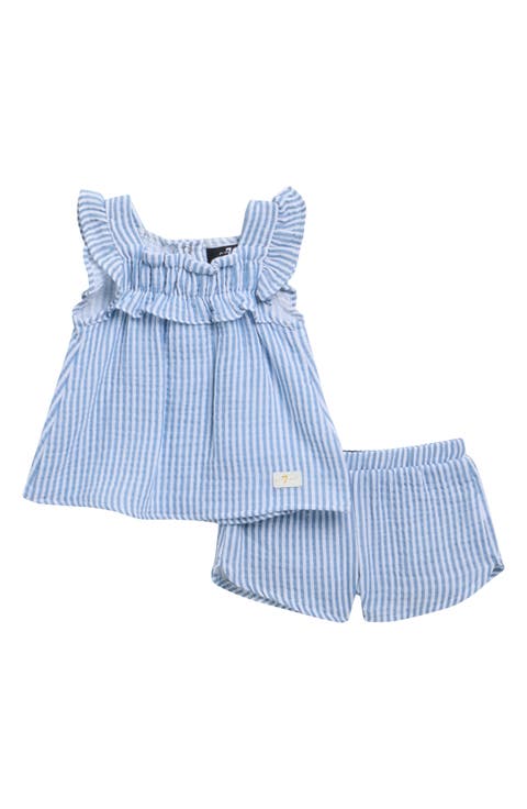 Stripe Cotton Seersucker Top & Shorts Set (Baby)
