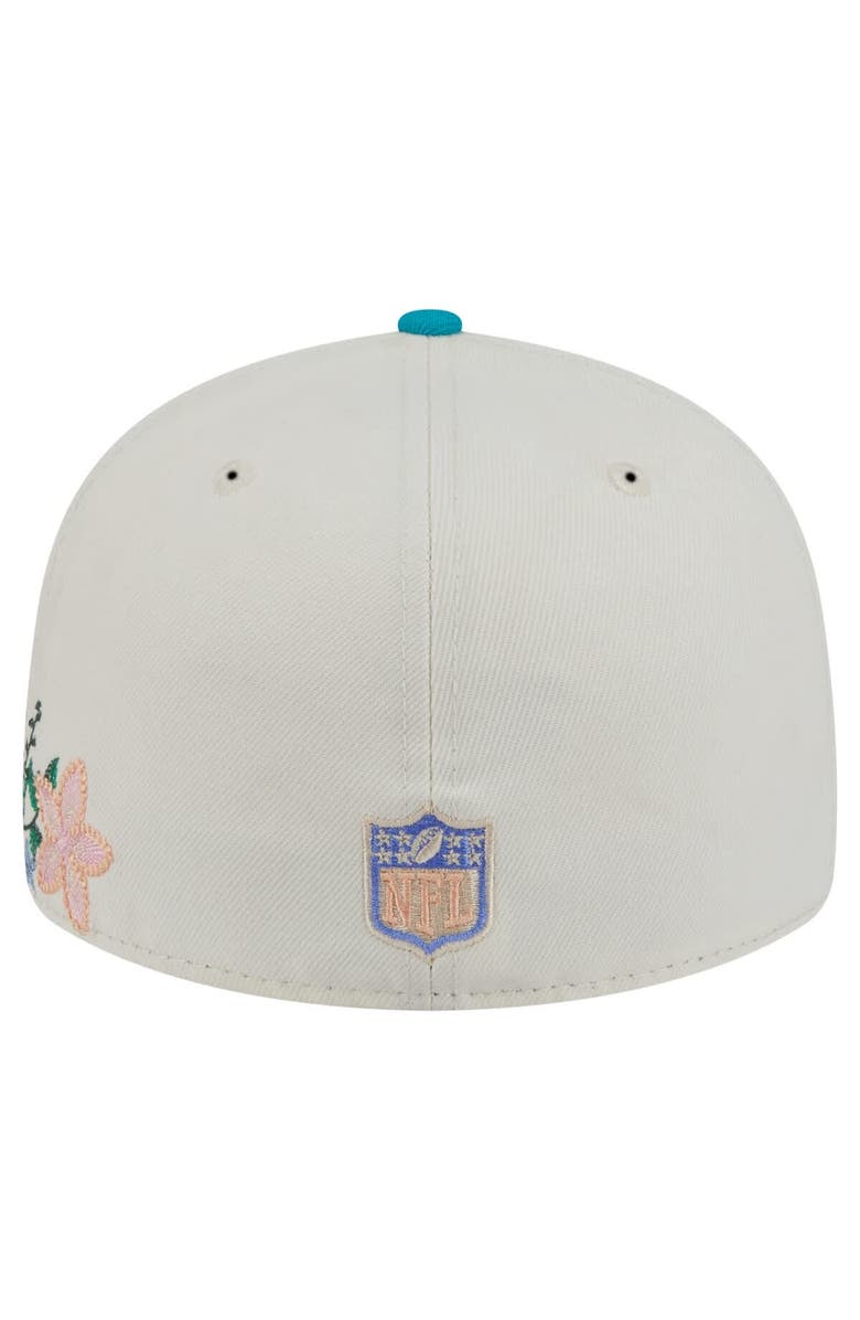 New Era Men's New Era Cream/Aqua Miami Dolphins Tonal Floral 59FIFTY Fitted Hat, Alternate, color, Cream