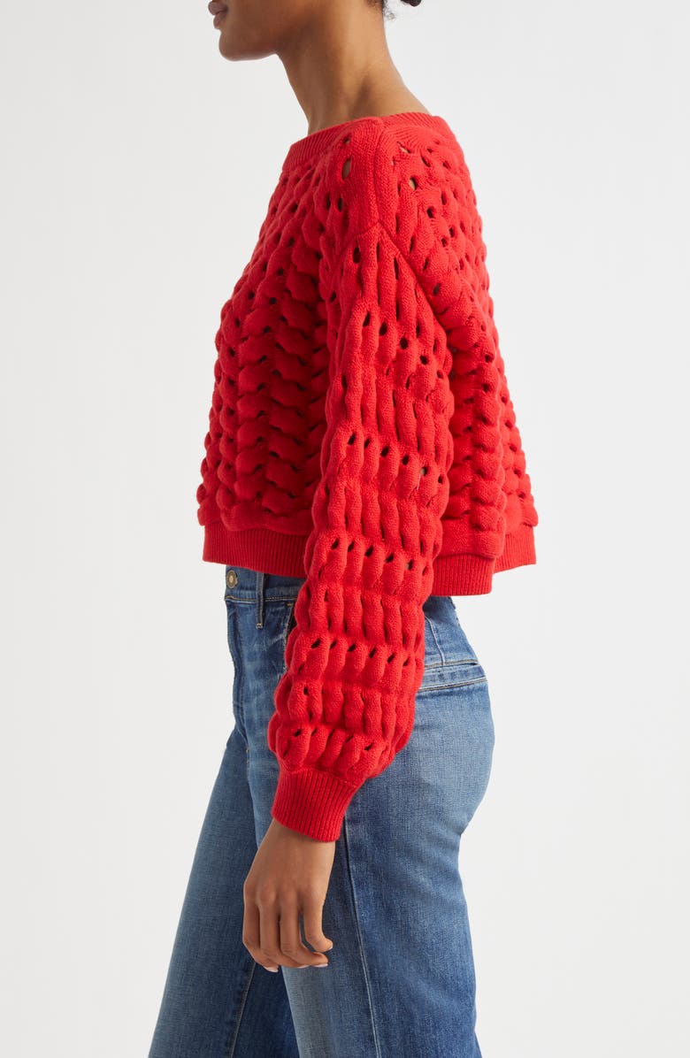 Alice + Olivia Allene Chunky Open Stitch Cotton & Wool Blend Sweater, Alternate, color, Bright Ruby