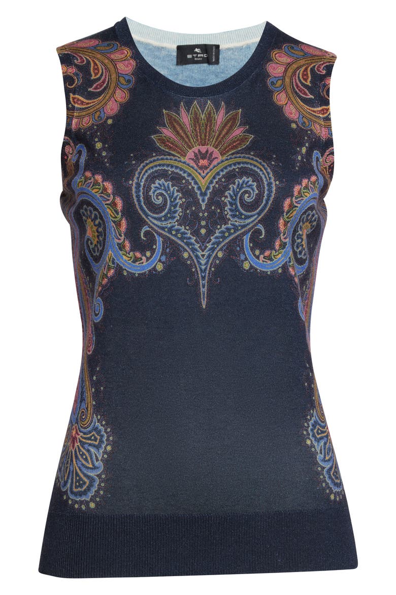 Printed Knit Tank, Main, color, PRINT ON BLUE BASE