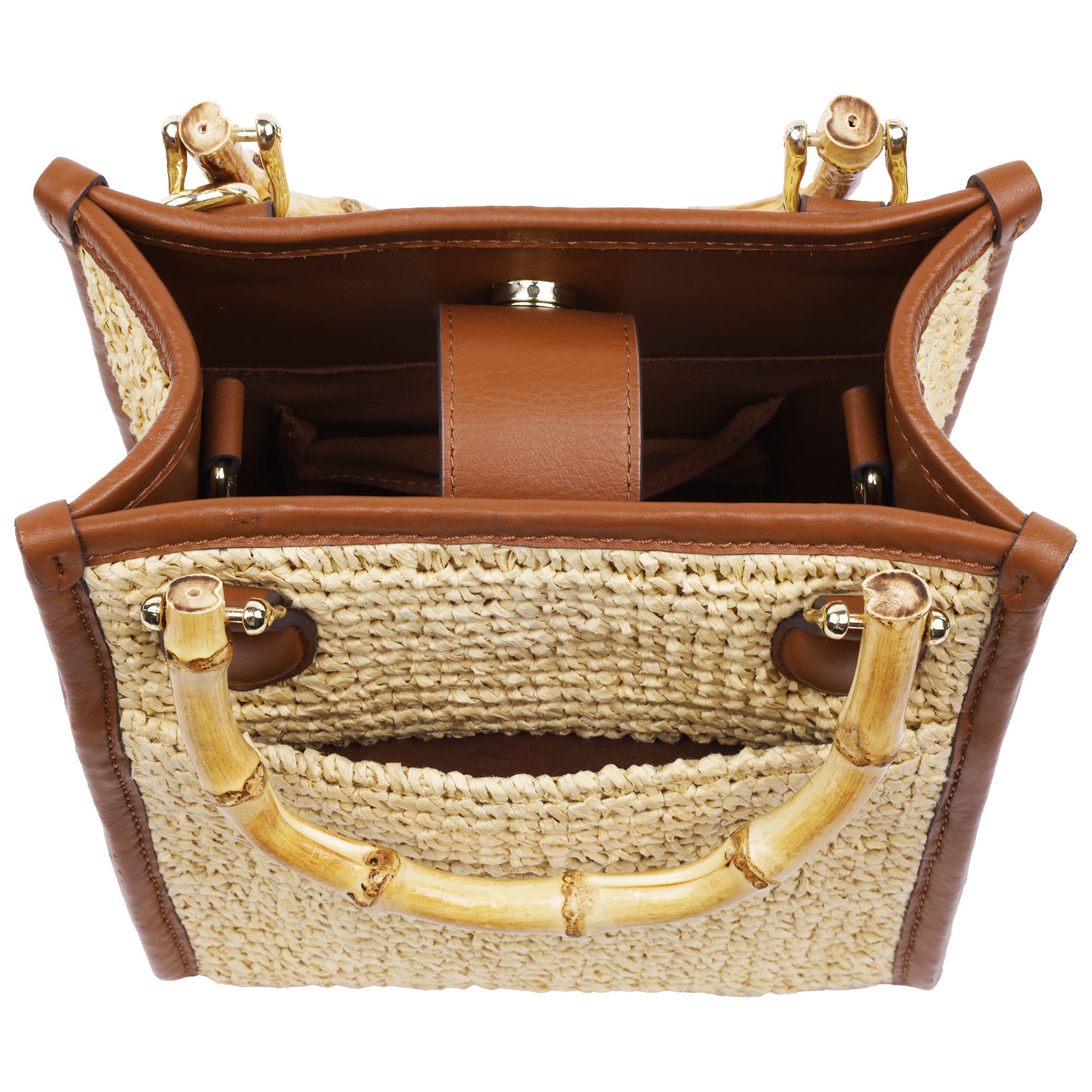 Tommy Bahama Leather and Raffia Handle Tote, Alternate, color, Cognac