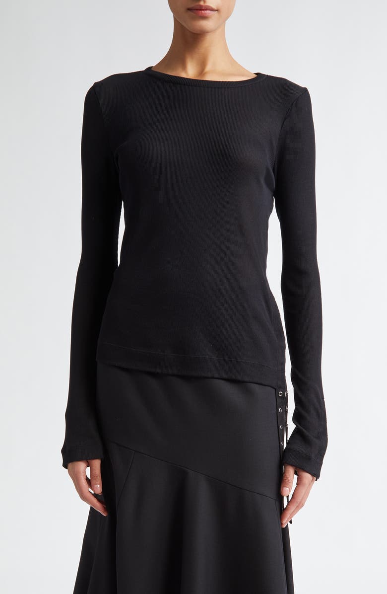 Simone Rocha Side Snap Long Sleeve Rib Top, Main, color,