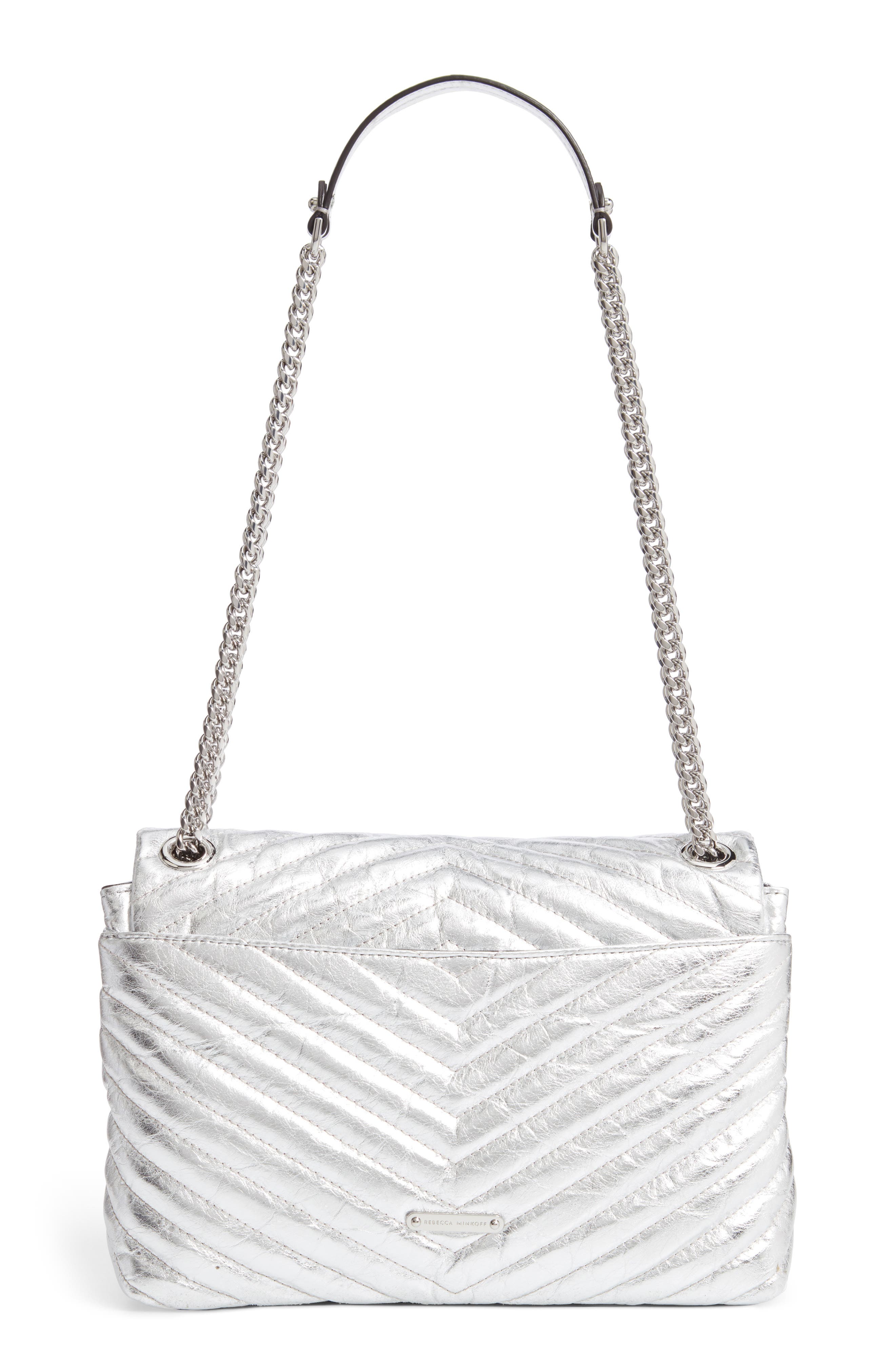 Edie Metallic Leather Shoulder Bag, Alternate, color, SILVER