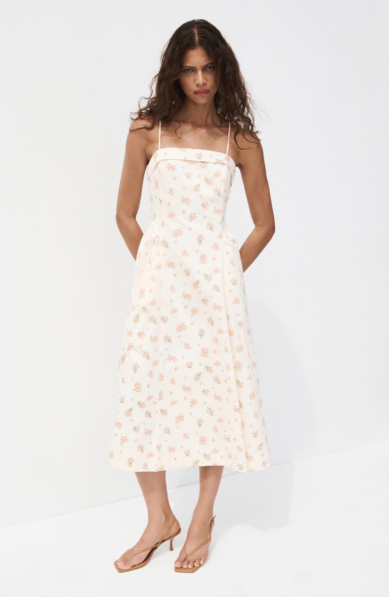 MANGO Ditsy Floral A-Line Midi Dress, Alternate, color, Ecru