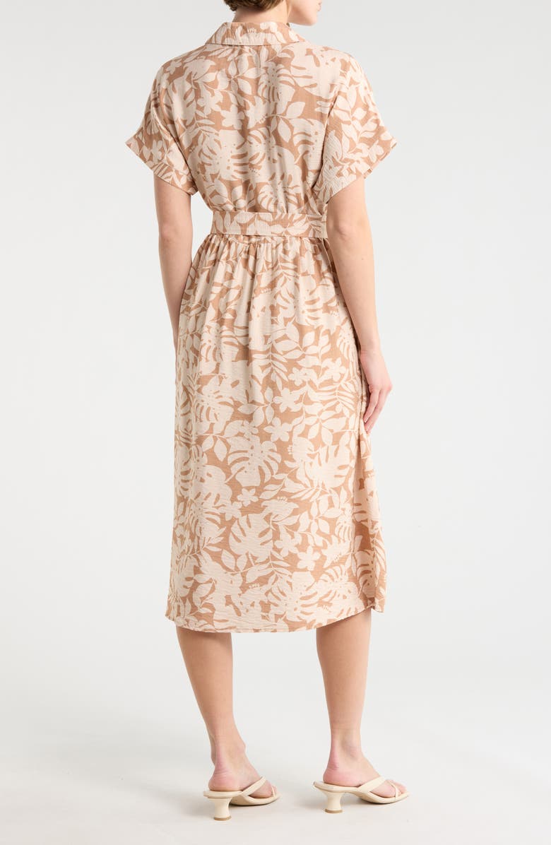 Lucky Brand Short Sleeve Belted Button-Up Shirtdress, Alternate, color, Tan Tropic
