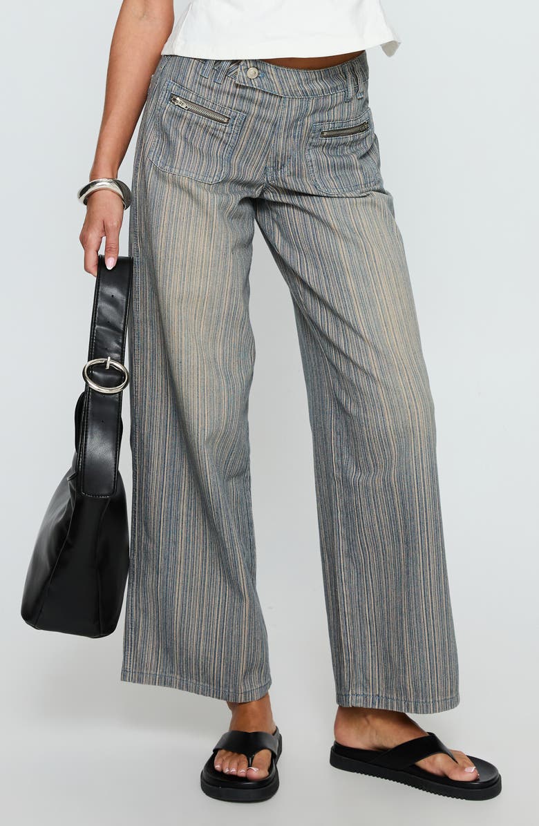 Princess Polly Lifetimes Mid Rise Wide Leg Jeans, Alternate, color, Dark Blue Stripe