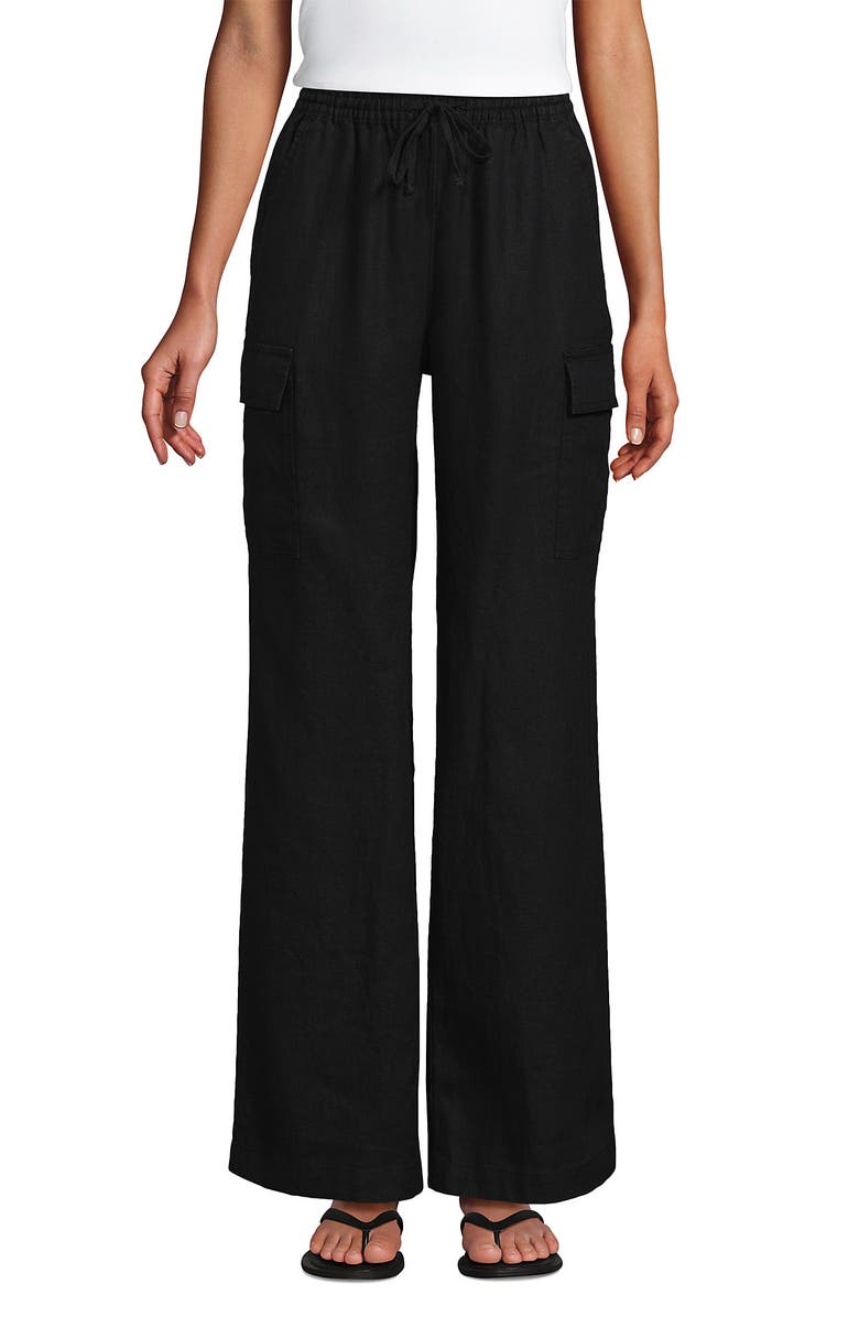 Lands' End Linen High Rise Elastic Back Wide Leg Cargo Pants, Main, color, 