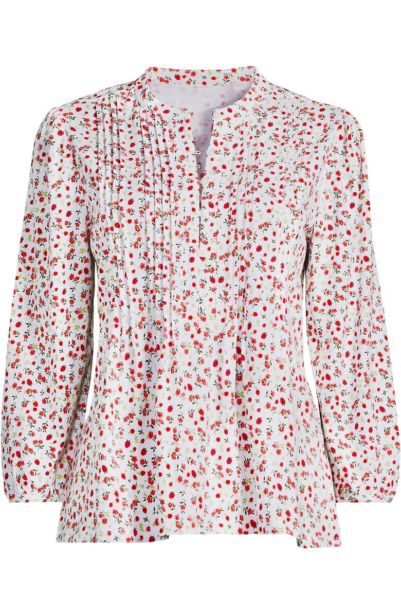 Lands' End Lightweight Jersey Button Pintuck Top, Alternate, color, White Floral Strawberries