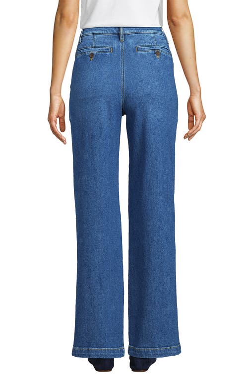 Lands' End High Rise Soft Denim Pleated Wide Leg Trousers In Indigo Tide Blue