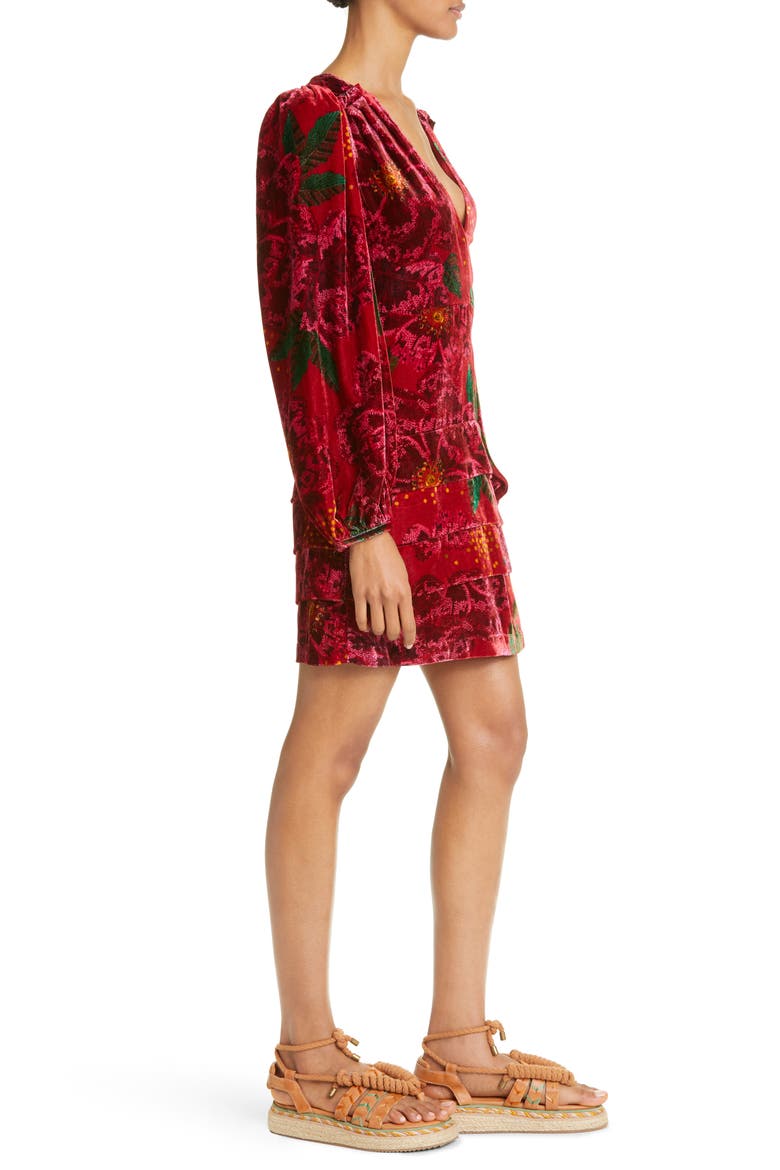 Shiny Flowers Long Sleeve Minidress, Alternate, color, SHINY FLOWERS RED