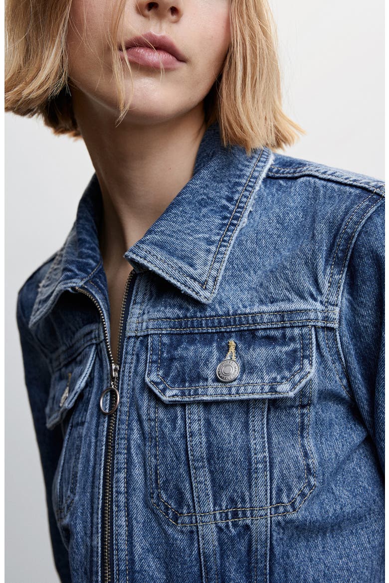 Fray Hem Denim Trucker Jacket, Alternate, color, DARK BLUE
