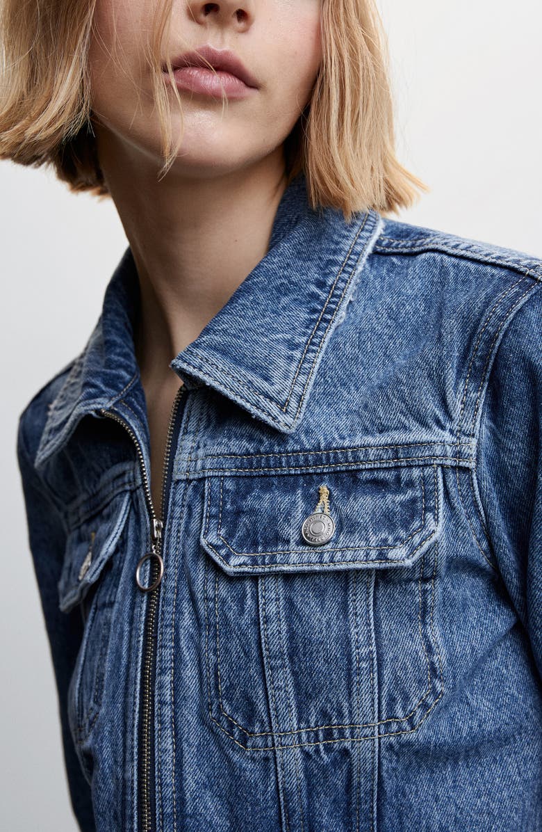 MANGO Fray Hem Denim Trucker Jacket, Alternate, color,