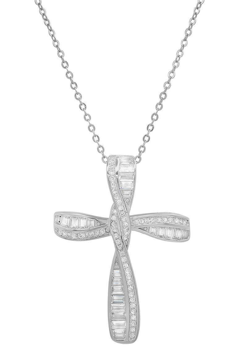 Sterling Silver CZ Cross Necklace, Main, color, SILVER