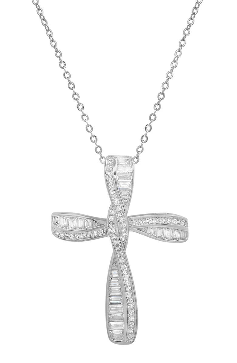 Queen Jewels Sterling Silver CZ Cross Necklace, Main, color, Silver