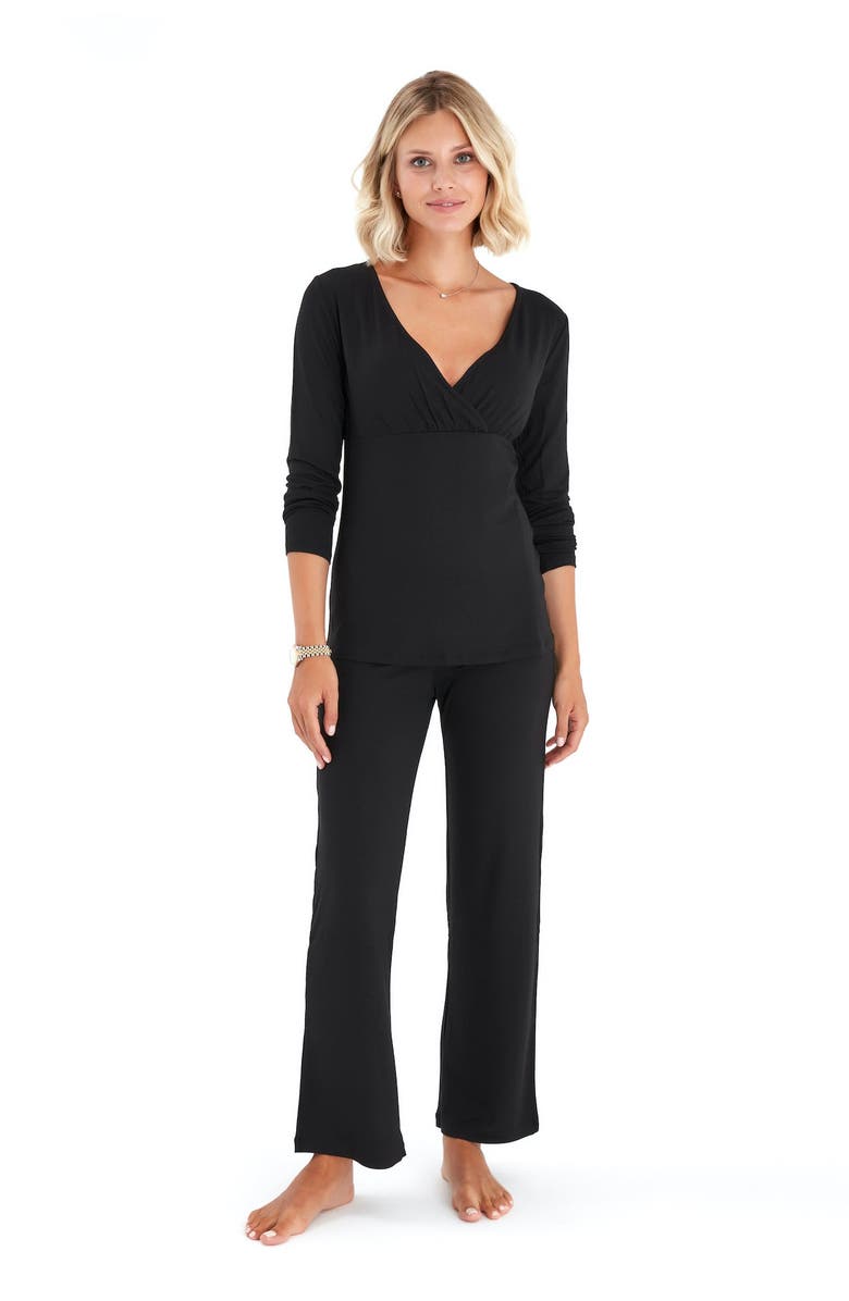 Accouchée Sleep Tight Pajama Set for Pregnancy, Nursing and Ever After, Alternate, color, Black