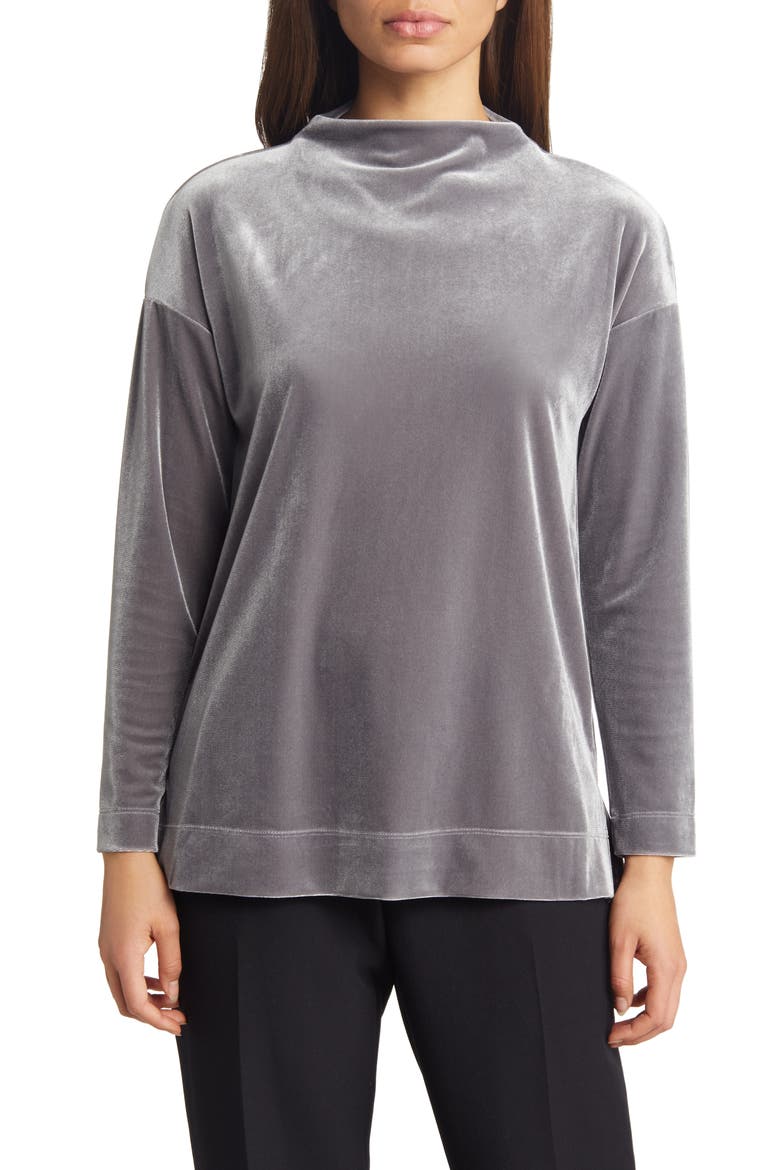 Velour Funnel Neck Pullover, Main, color, ROCKY SHORE