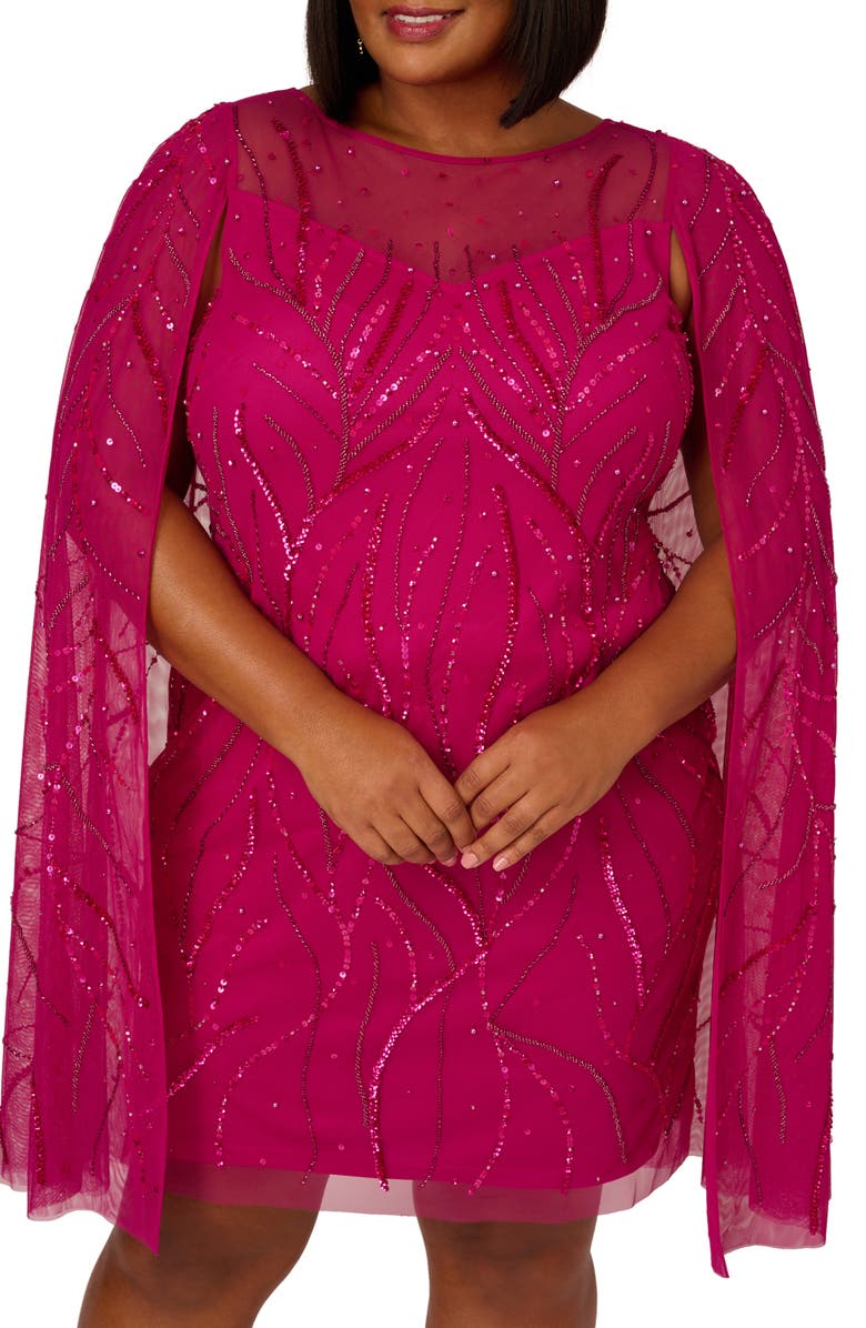 Adrianna Papell Beaded Cape Sleeve Cocktail Dress, Alternate, color, 