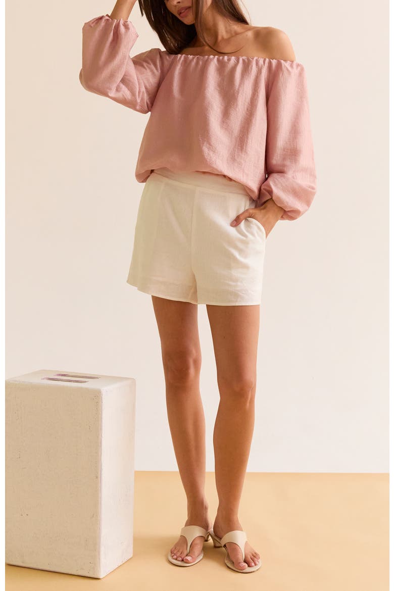 Off Shoulder Crinkle Blouse, Alternate, color, Dusty Pink