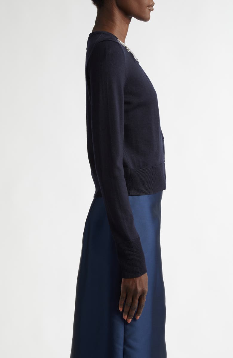 Erdem Drape Detail Embellished Wool Cardigan, Alternate, color,