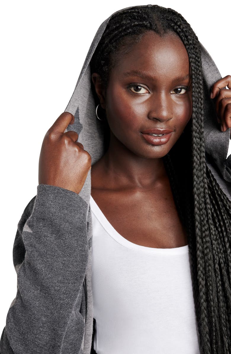 Splendid Sydney Star Print Reversible Open Front Hooded Cardigan, Alternate, color, 