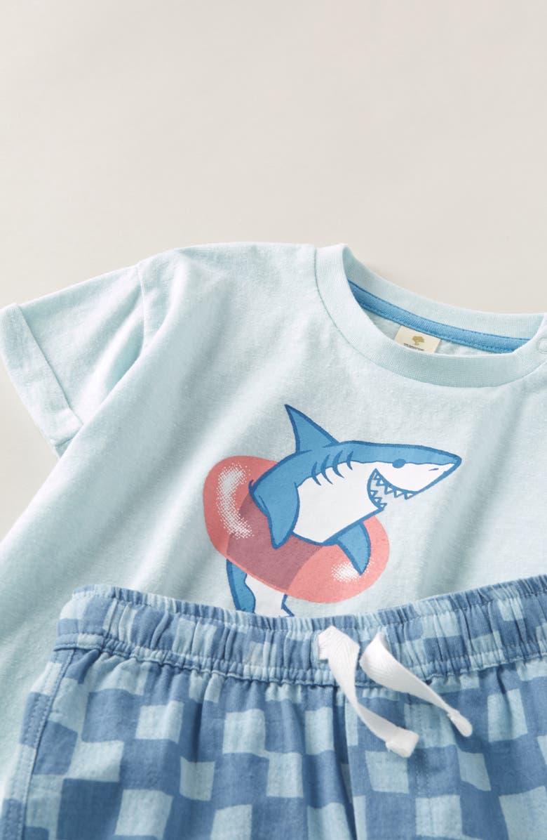 Tucker + Tate Shark Graphic T-Shirt & Drawstring Shorts Set, Alternate, color, Blue Shark- Sun Faded Check