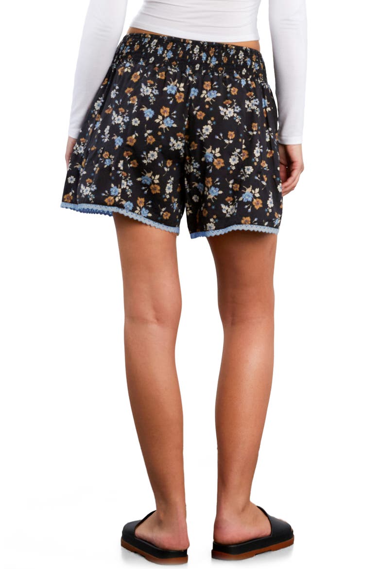 Carousel Flounce Hem Cotton Blend Shorts, Alternate, color, BLACK RETRO ROSE