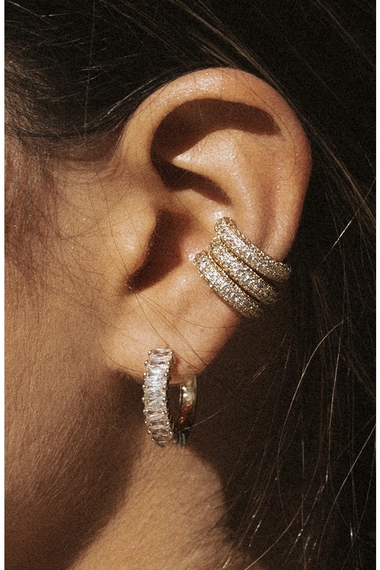 Antoinette Cubic Zirconia Huggie Hoop Earrings, Alternate, color, GOLD