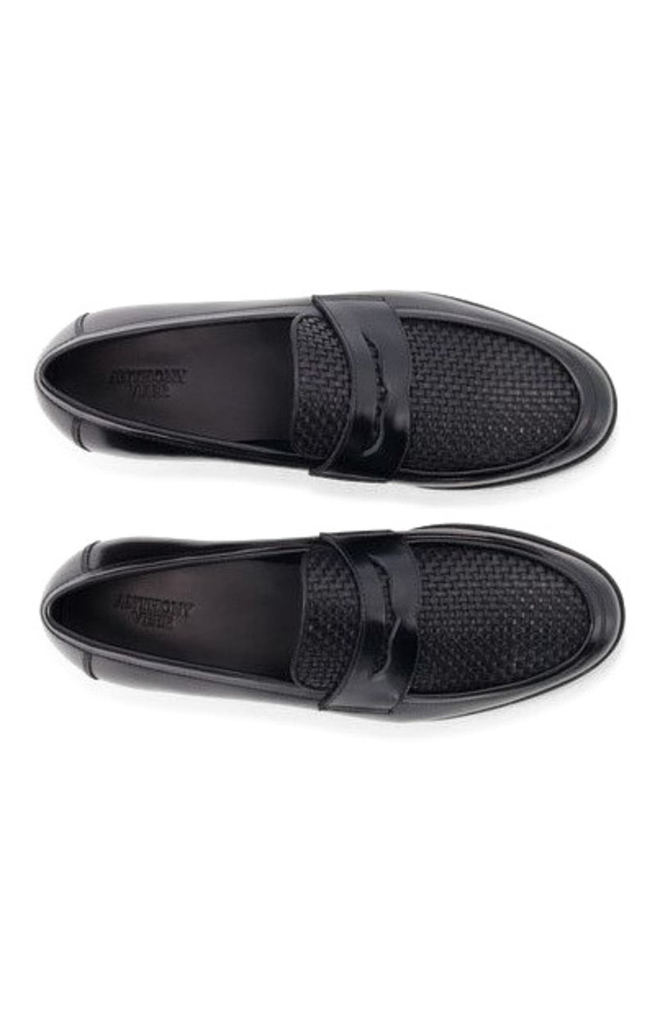 Anthony Veer Mercer Penny Loafer, Alternate, color, Obsidian Black Leather & Mesh