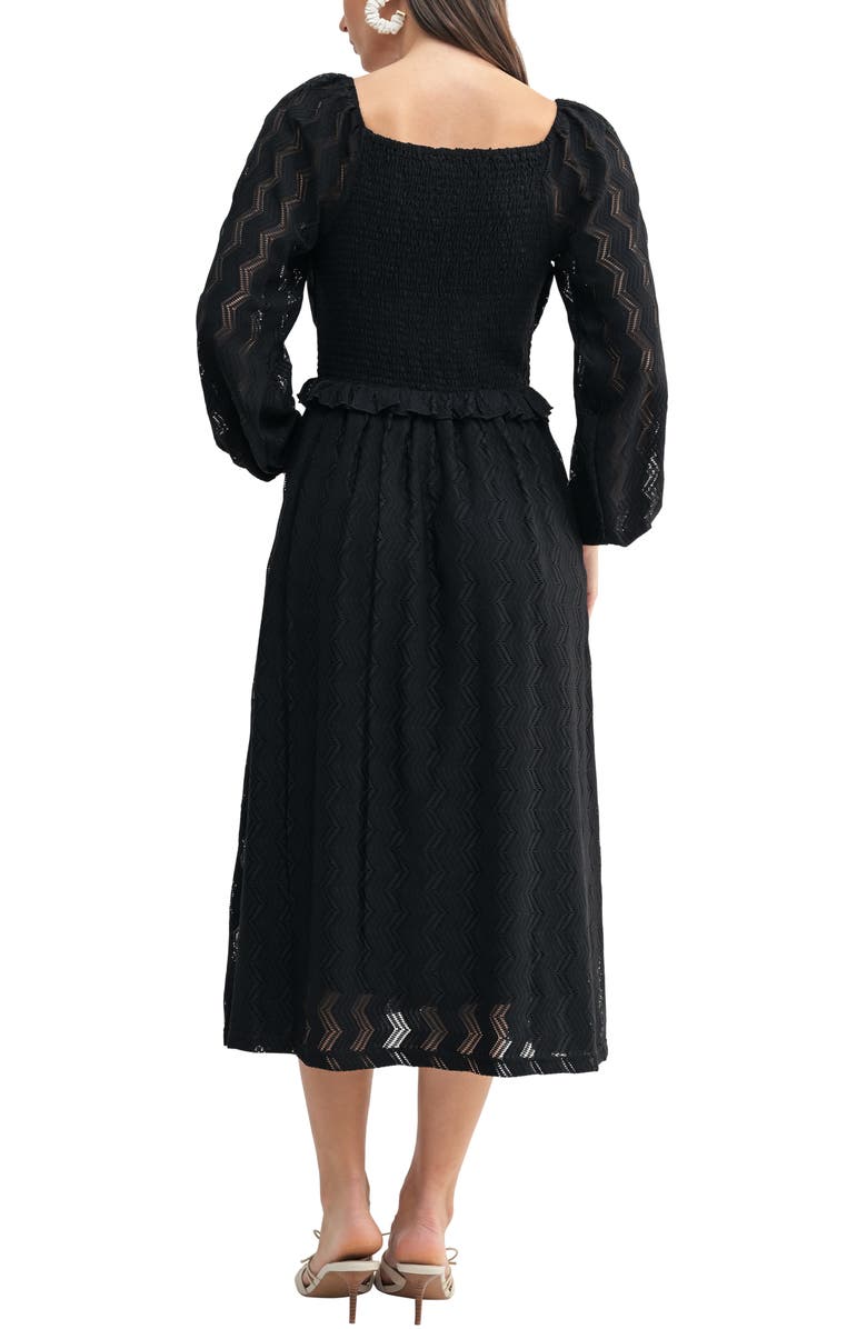 Mila Mae Chevron Stitch Long Sleeve Midi Dress, Alternate, color, Black