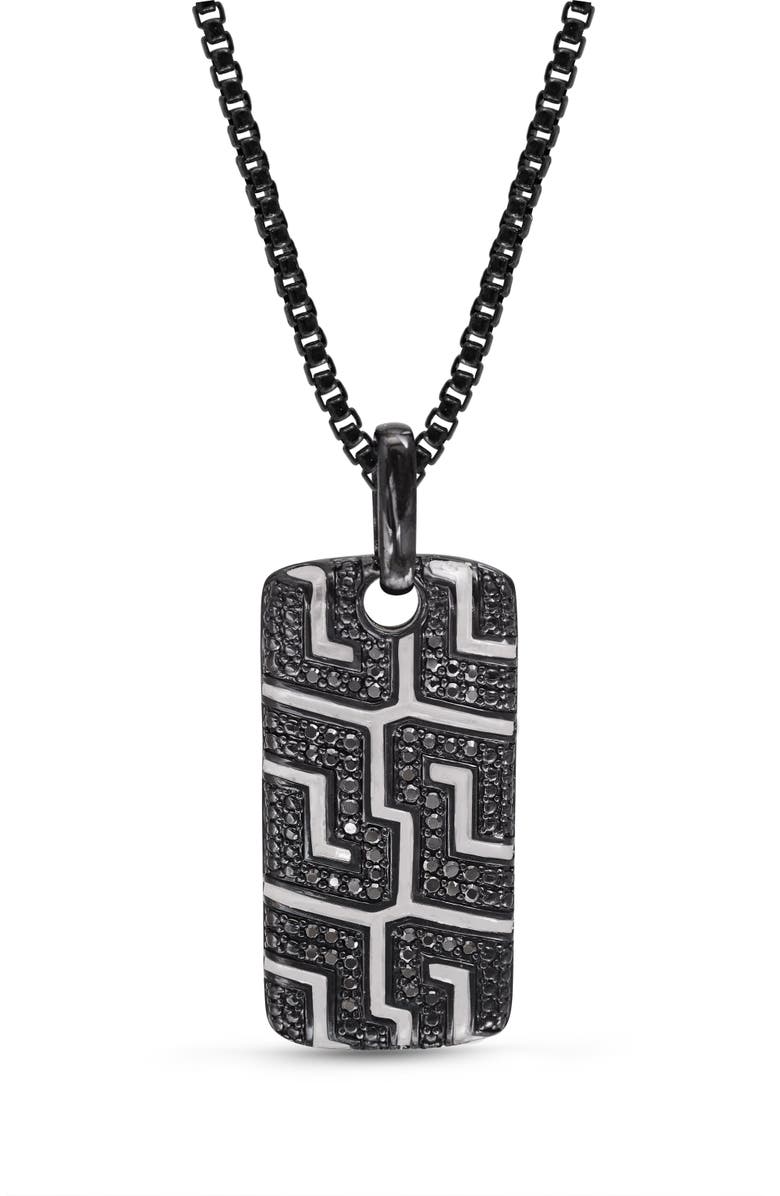 LuvMyJewelry Pro Rider Tire Tread Silver & Black Diamond Tag Necklace, Main, color, Dark Grey