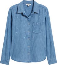 beachlunchlounge Kenna Pearly Bead Chambray Shirt