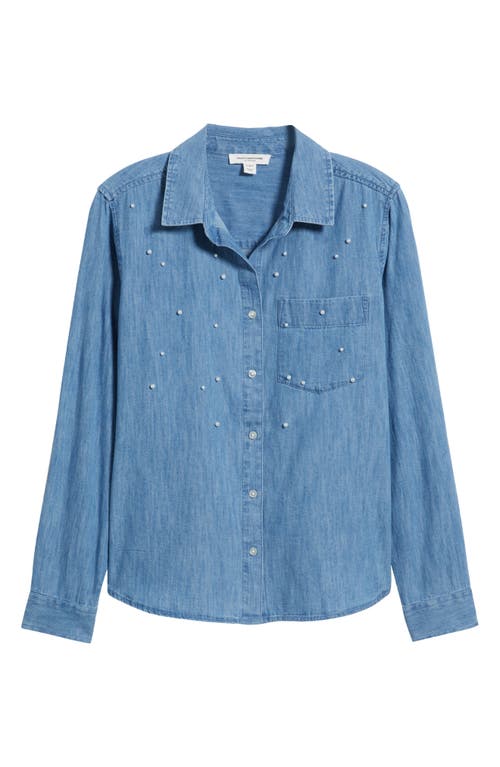 Beachlunchlounge Kenna Pearly Bead Chambray Shirt In Blue