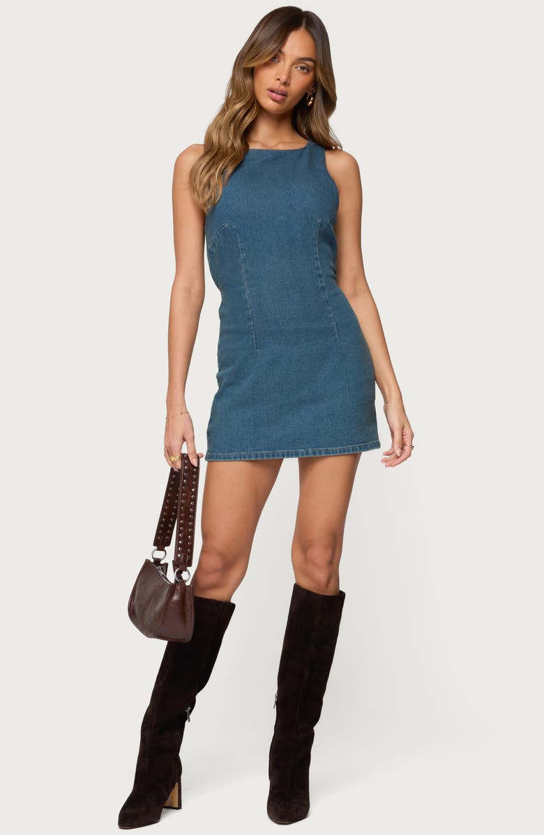 EDIKTED Zurey Sleeveless Denim Romper, Alternate, color, 