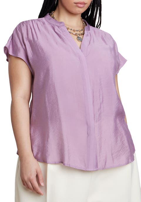 Textured Notch Collar Blouse (Plus)