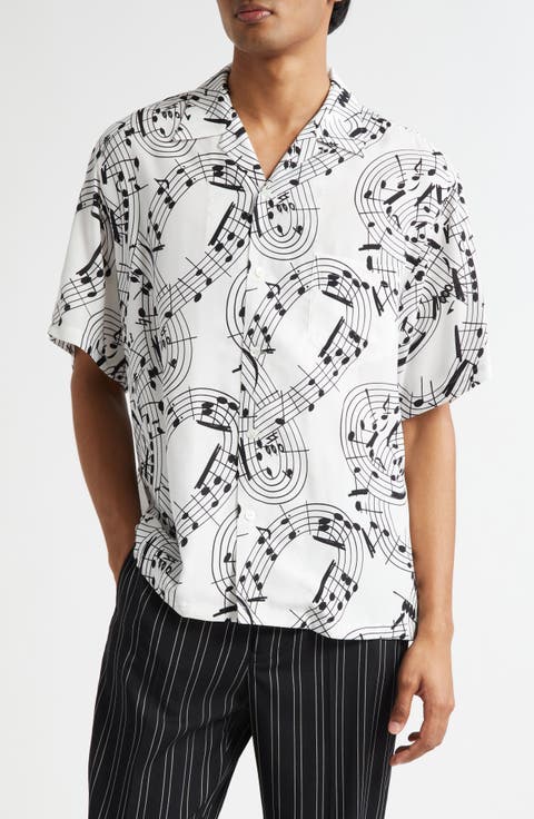 Music Note Print Camp Shirt