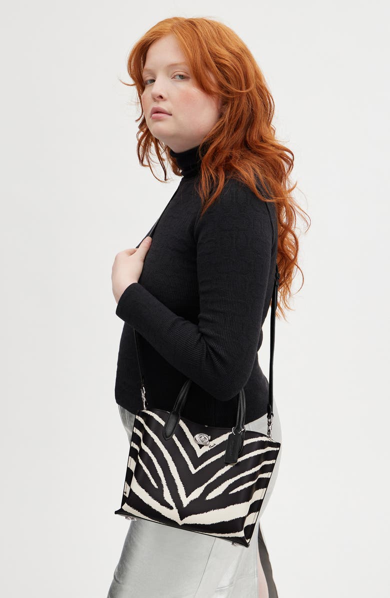 COACH Willow Zebra Print Leather Tote, Alternate, color,